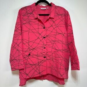 Habitat Pink Abstract Print Tunic Button Up Lagenlook Art To Wear Top Size M